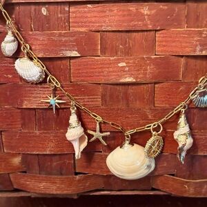 Cream and Gold Seashell Necklace with Starfish Charm